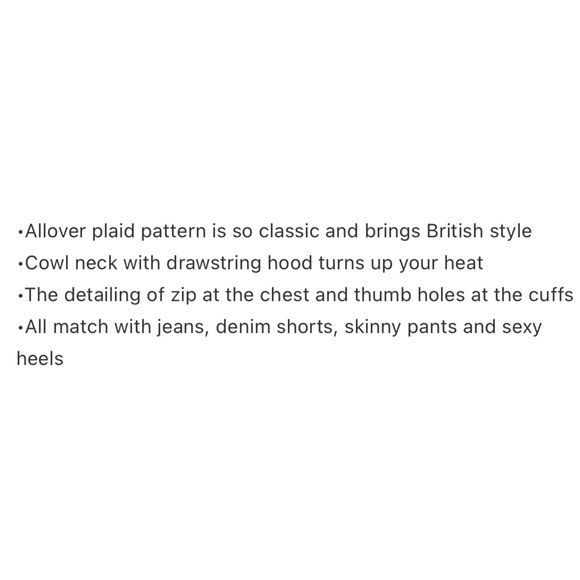 โญ๏ธHPx3โญ๏ธโข Plaid Cowl Neck Drawstring Hoodie w/ Thumb Holes - Picture 5 of 8